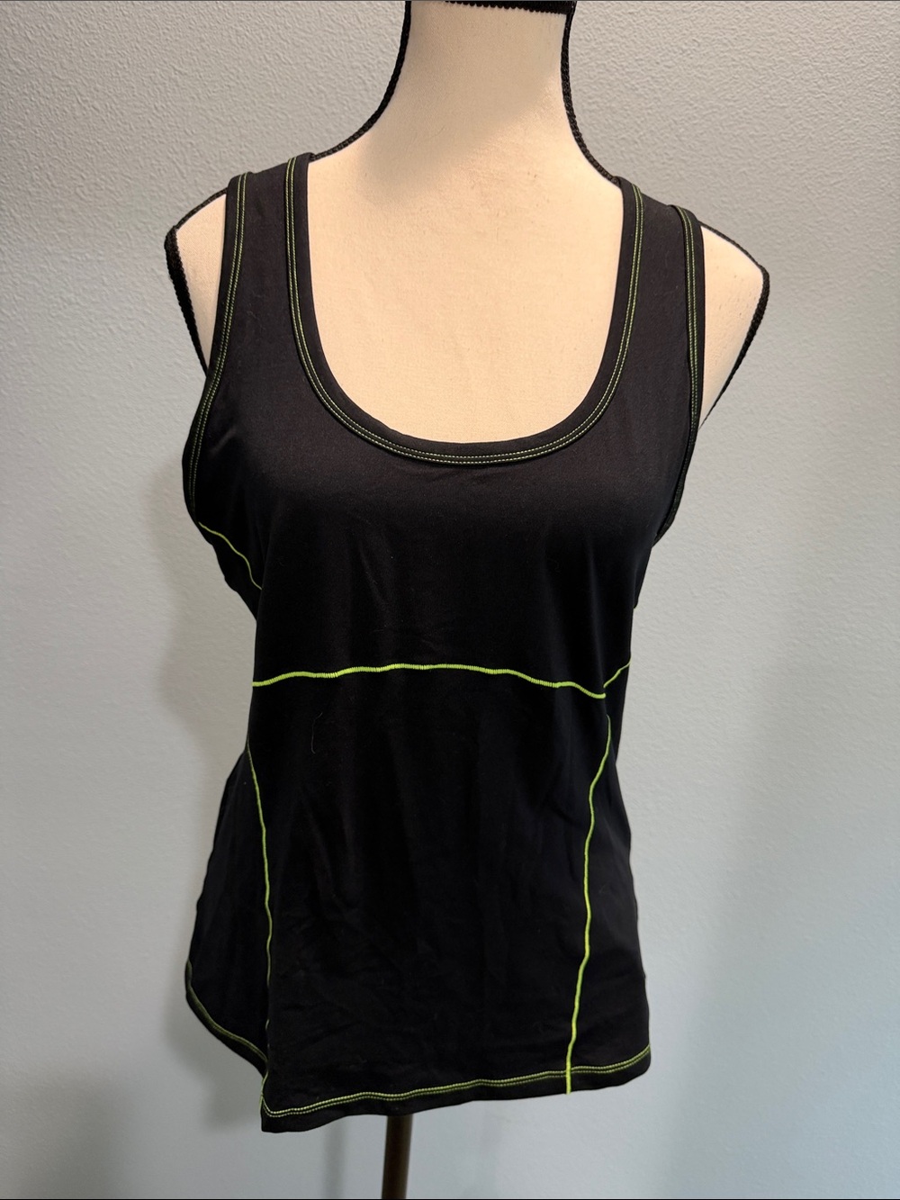 Fabletics Black Tank Top with Lime Stitching